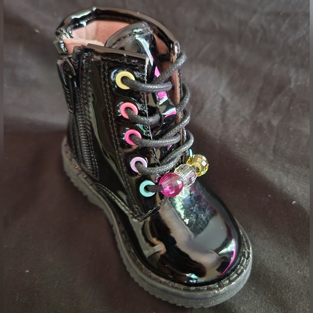 The Children's Place Black and Pink Combat Boots with Glossy Finish - Picture 5 of 11
